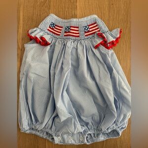 Stitchy Fish Patriotic Blue and Red Baby Romper 3M
